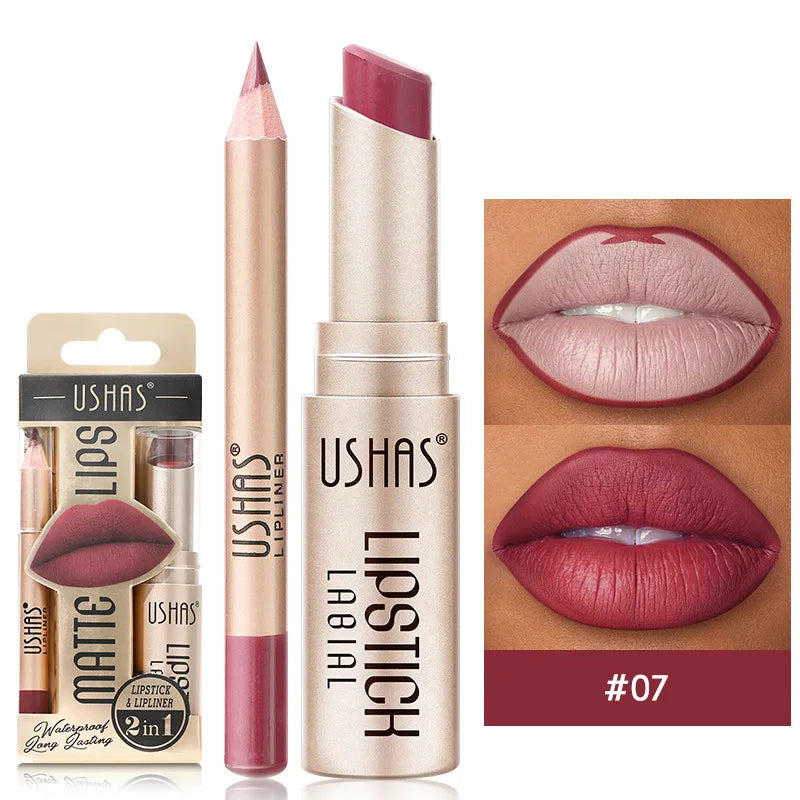 USHAS 2 in 1 Color Lip Liner + LIPSTICK Set