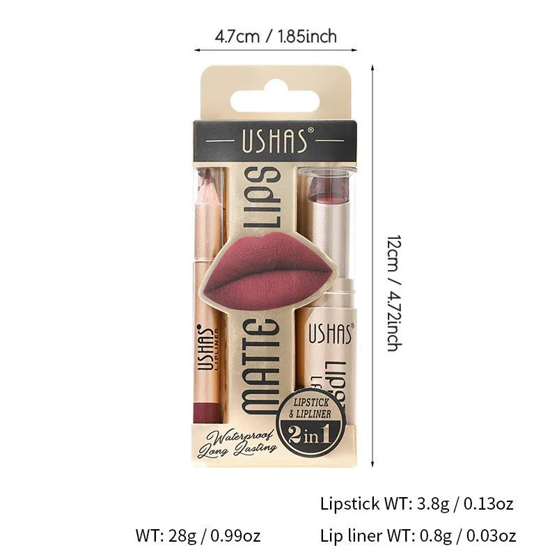 USHAS 2 in 1 Color Lip Liner + LIPSTICK Set