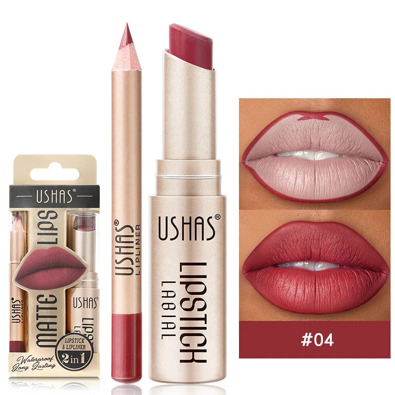 USHAS 2 in 1 Color Lip Liner + LIPSTICK Set