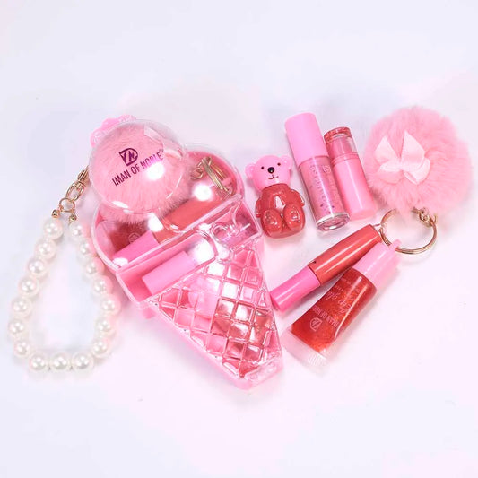 Cute Ice Cream Bear Lip Gloss Set Keychain Lip Gloss Bundle