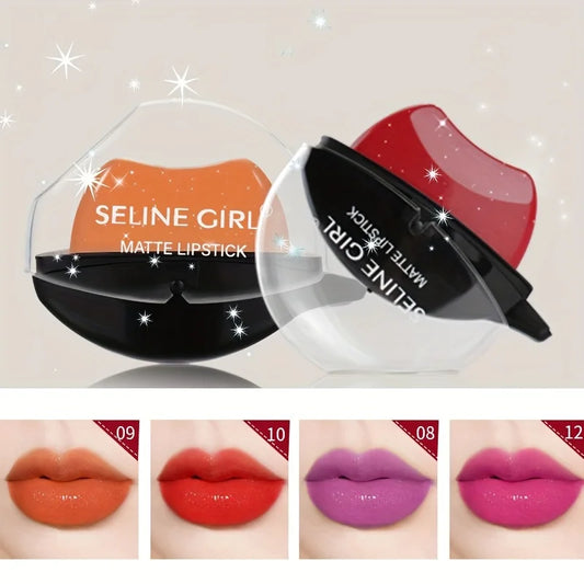 12 Colors Lip-Shaped Lipstick - Velvet Matte Finish, Waterproof, Smudge Proof Lipstick - Perfect Valentine's Day Gift for Her