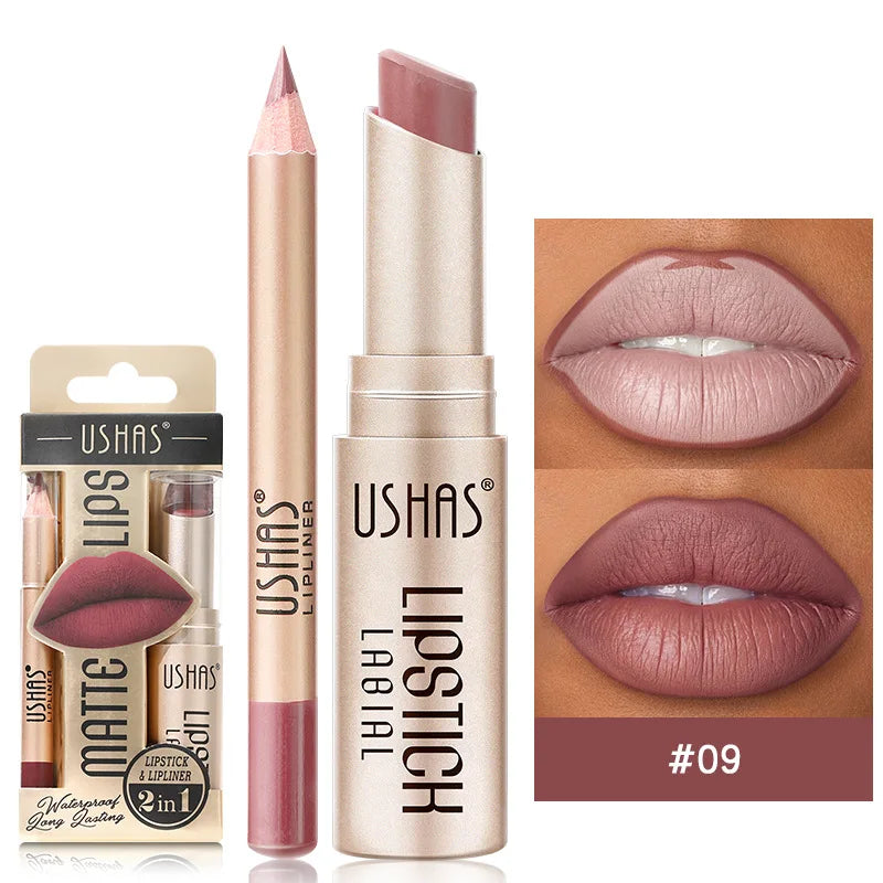 USHAS 2 in 1 Color Lip Liner + LIPSTICK Set
