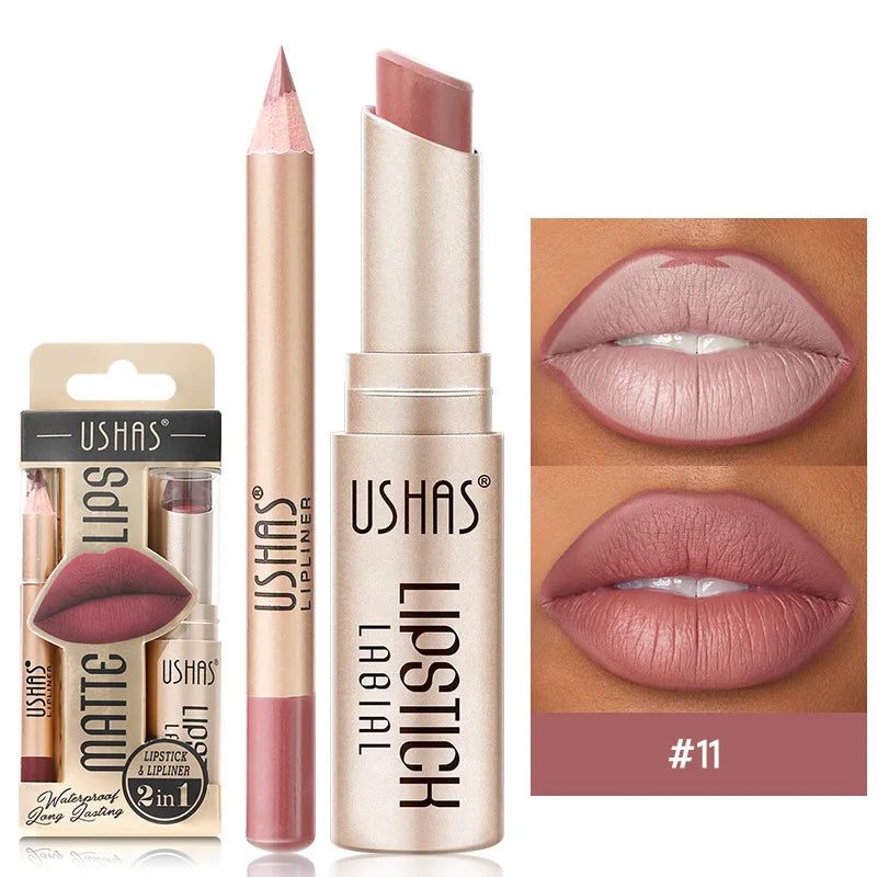 USHAS 2 in 1 Color Lip Liner + LIPSTICK Set