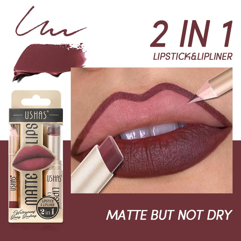 USHAS 2 in 1 Color Lip Liner + LIPSTICK Set