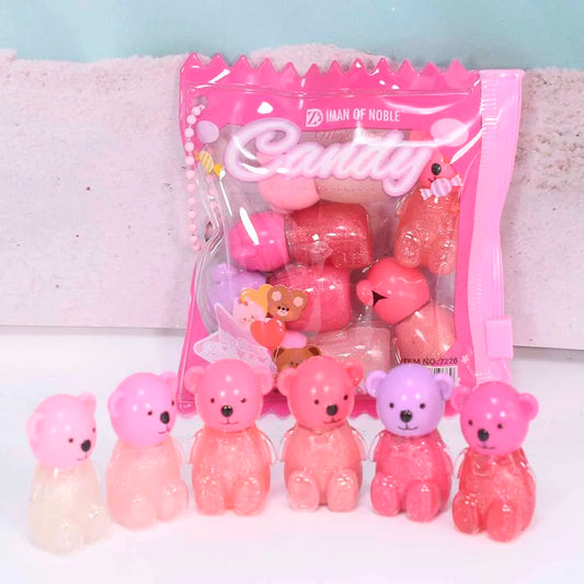 6Pcs Kawaii Bear Shiny Liquid Lipgloss 6 Colors set