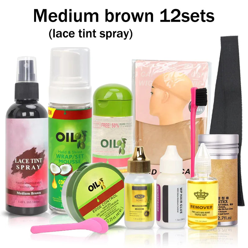 12-in-1 Lace Wig Kit Bundle – Multiple Shades (Lace Tint Spray + Essentials