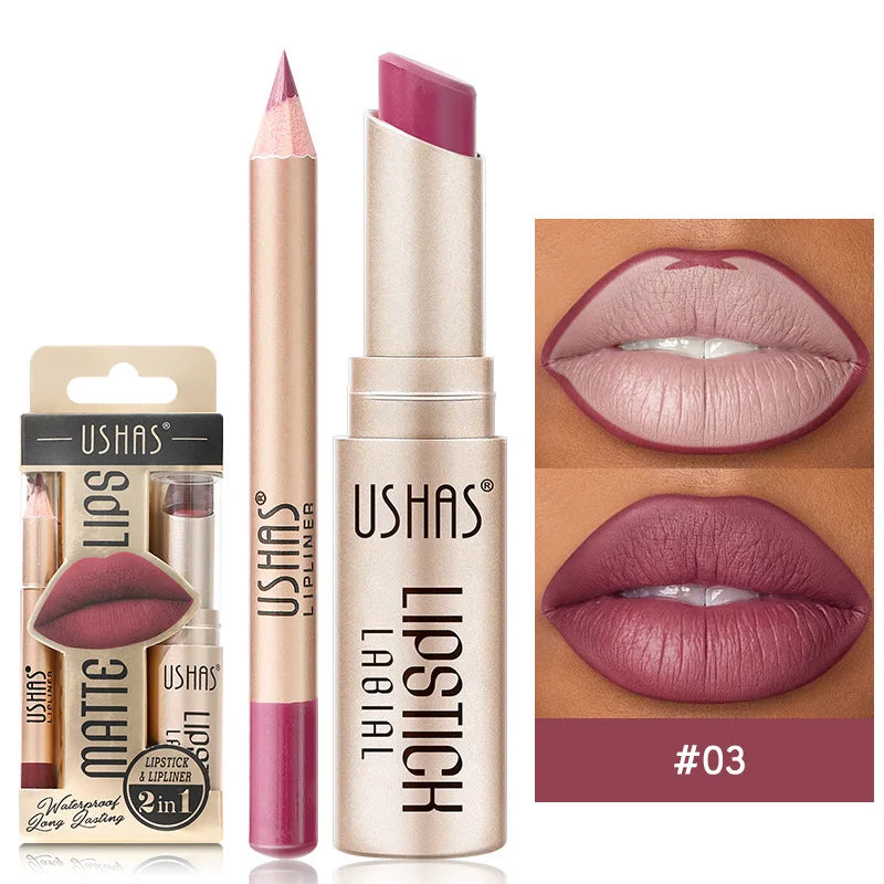 USHAS 2 in 1 Color Lip Liner + LIPSTICK Set